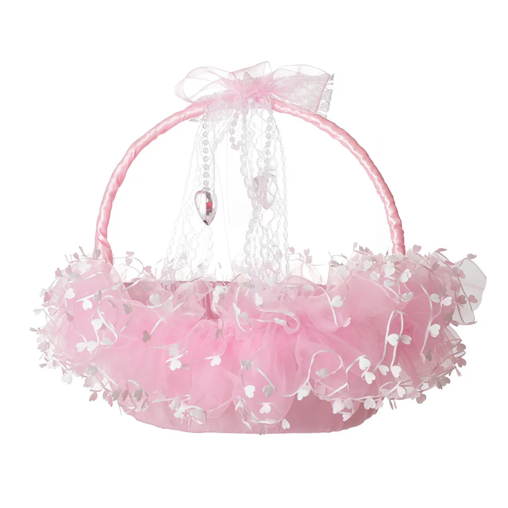 

Wedding Flower And Boys Basket Decorated with Rhinestone Wedding Flower Girl Basket for Home Organized Wedding Ceremony Wicker