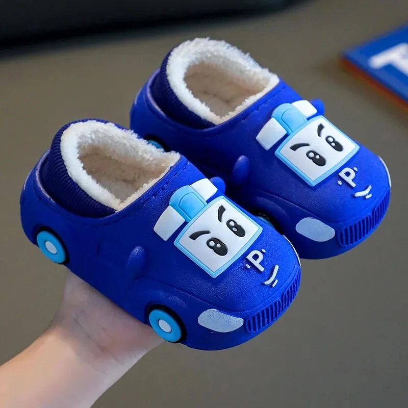 Boys lovely 2023 new arrival car cartoon slippers babi indoor keep warm plush indoor shoes children winter slippers