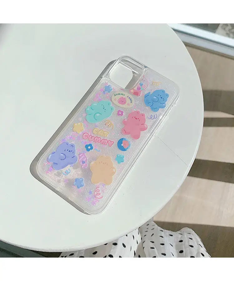 Glitter Dynamic Liquid Phone Case Fashion New Year Gift for IPhone 13 12 11 Pro 7 8 Plus X XR XS MAX Candy Cat Quicksand Cover