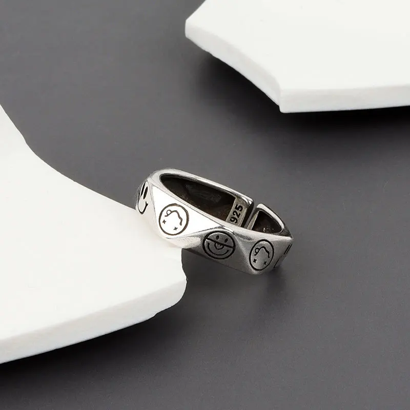 Женское кольцо в Корейском стиле с геометрическим рисунком смайлика хип-хоп и