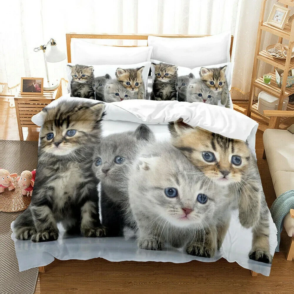 

Cat Duvet Cover Set Cat Lover Gifts Bedding for Women Cute Kitten Pattern Bedroom Decor Twin Double Queen King Size Quilt Cover