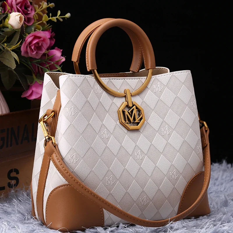 

100% Genuine Leather 2023 New Fashion Large Capacity Portable Cowhide Single Shoulder Cross-body Bucket Bag Purse and Handbags