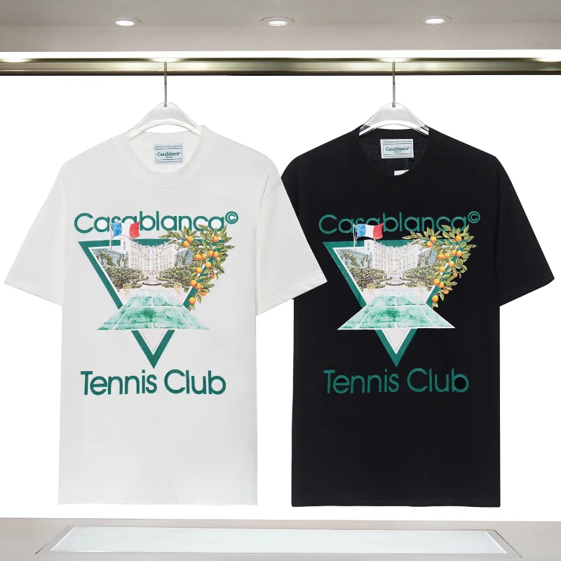 

Oversized T Shirt Colorful Man Print Tennis Club Casablanca T Shirt Men Women High Quality Casual Oversized Short Sleeve