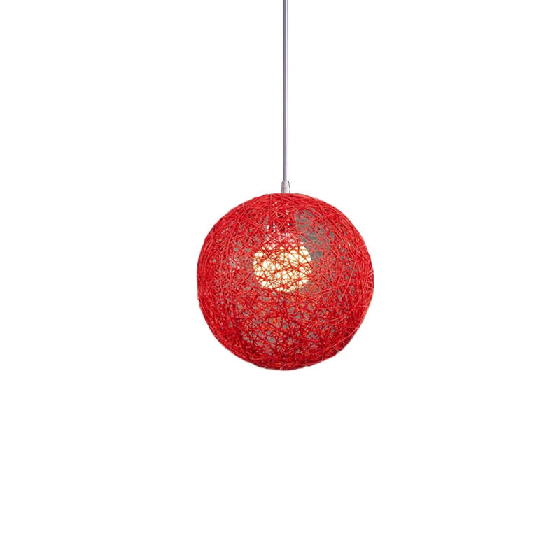 

Red Bamboo, Rattan And Ball Chandelier Individual Creativity Spherical Rattan Nest Lampshade