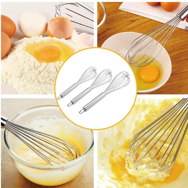 

8/10/12 Inches Mixer Kitchen Baking Cake Utensil Milk Cream Butter Whisk Mixer Stainless Steel Whisk Manual Egg Beater Mini Tool