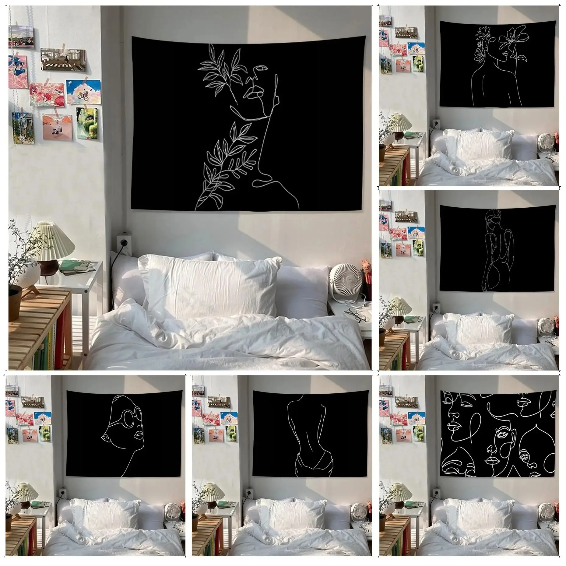 Гобелен для офиса гостиной черно-белый гобелен с простыми иероглифами домашний