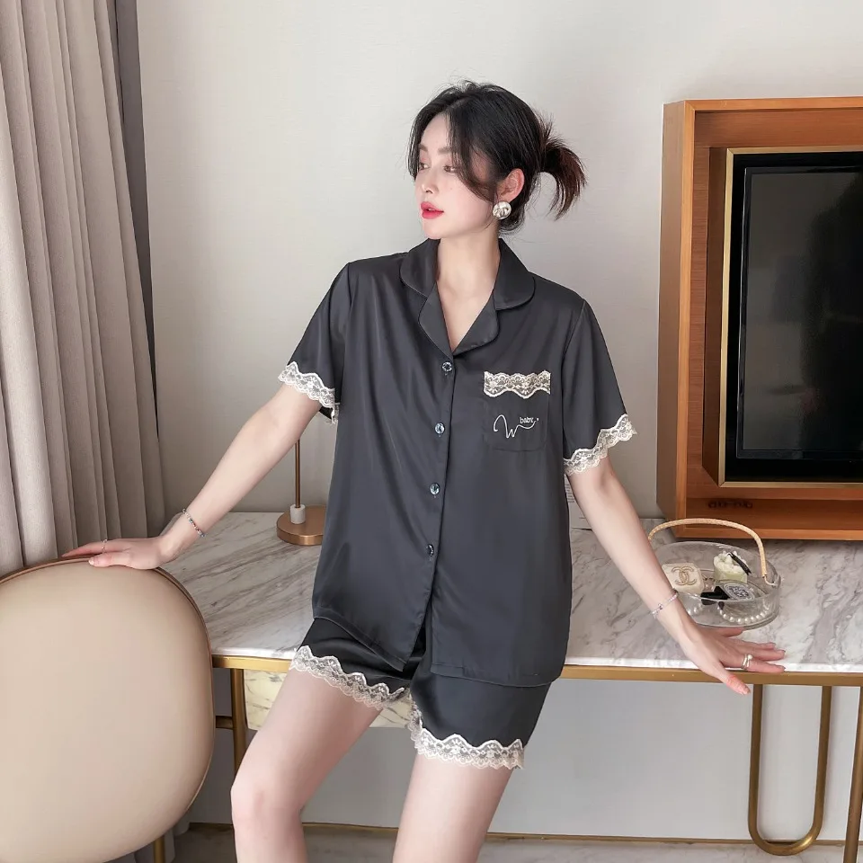 [Women's pajamas] [high-quality]Couple Ice Silk Pajamas Men's Summer Thin Network Red Advanced Women's Spring Home FurnishingSet