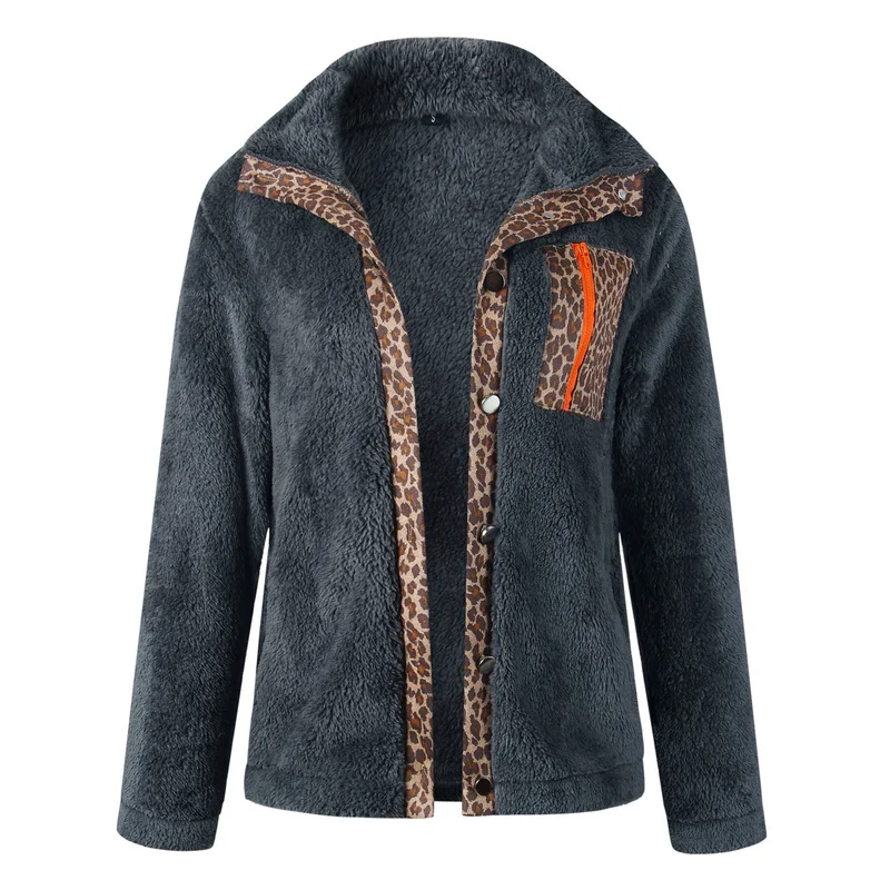 Warm Teddy Suede Sweatshirts Sexy Long Sleeve Tops Autumn Outwear Female Faux Fur Leopard Print Hooded Jacket Casual Winter Coat