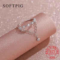 softpig real 925 sterling silver zircon star chain adjustable ring for women classic fine jewelry minimalist accessories