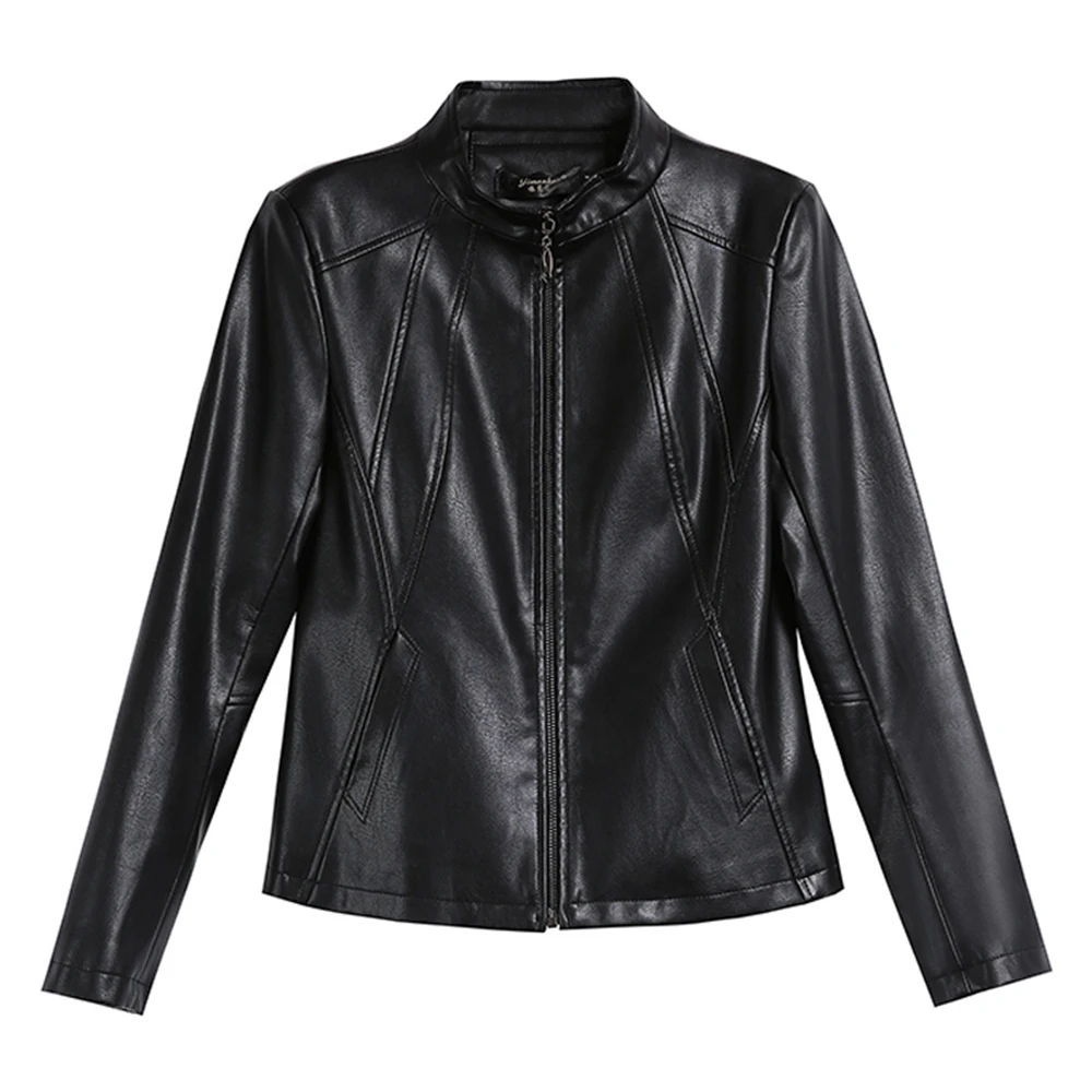 New Women Leather Jacket Spring Autumn Fashion Small Stand Collar Slim Sheepskin Short Coat Split Leather Outerwear Streetwear