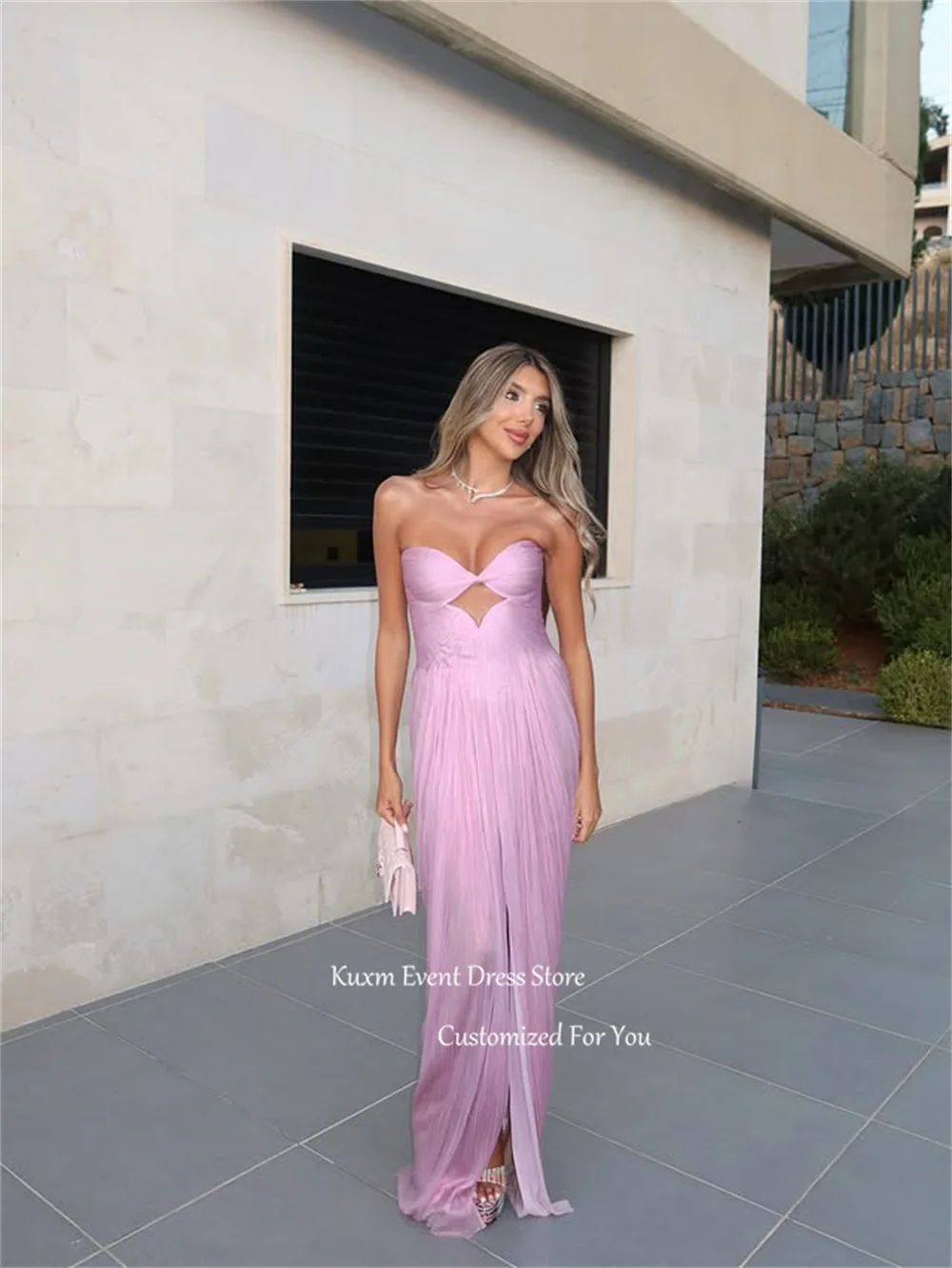 Фото Вечернее платье Kuxm Sweetheart Mermaid без рукавов из крепа, с высоким разрезом, длиной до пола, с открытой спиной, для выпускного вечера, на заказ. №4