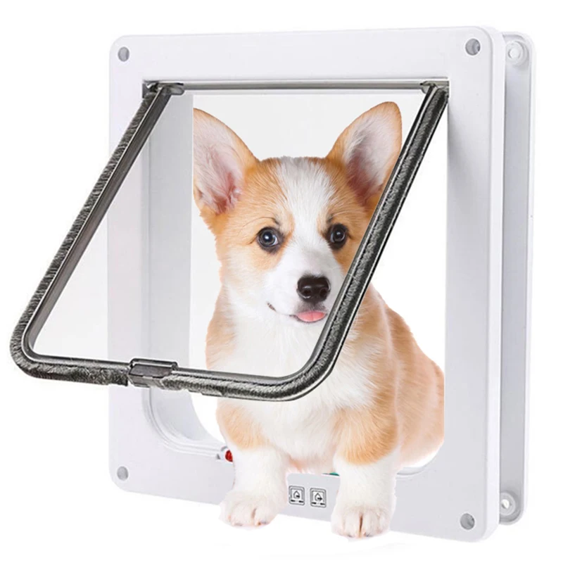 

Smart Pet Door 4 Way Locking Security Lock ABS Plastic Dog Cat Flap Door Controllable Switch Direction Doors Small Pet Supplies