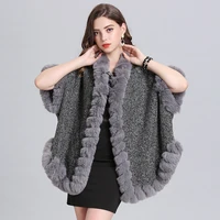 2022 new loose fur collar plus velvet knitted cardigan shawl womens cape shawl