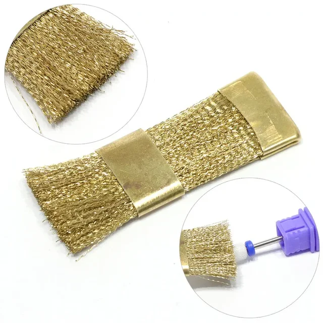 Broca de limpieza de uñas, cepillo portátil de Color dorado para taladro eléctrico de manicura, limpiador de cepillo de alambre de cobre, 1 unidad