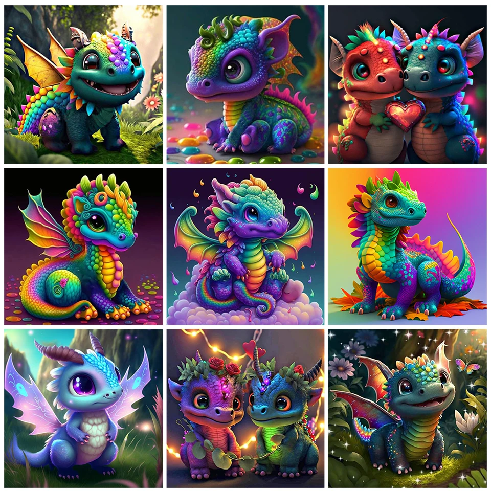 DIY Diamond Painting Cute Dragon Baby Full Diamond Mosaic Cartoon Animal Cross Stitch Handicrafts Rhinestones Decor Kids Gift