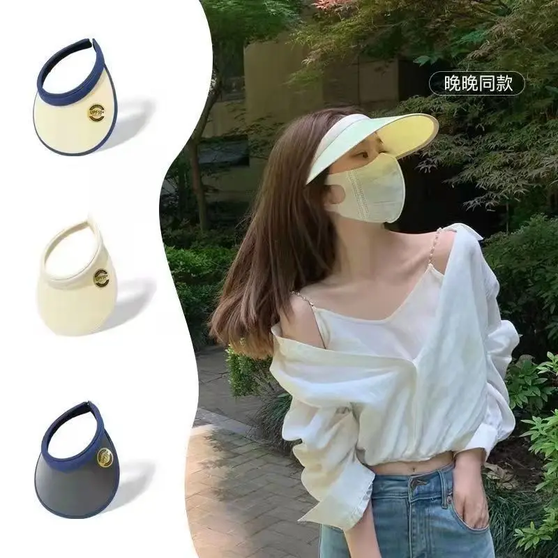 

Summer Breathable Sun Hats Women Adjustable Sun Visor Wide-Brimmed Beach Hat UV Protection Top Empty Solid Sports Sunscreen Cap