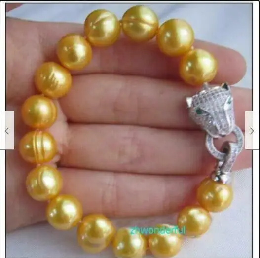 

11-12mm Charming AAA natural south sea golden baroque pearl bracelet 925S 7.5-8"