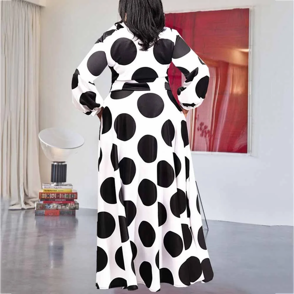 Plus Size Women's Dress Spring 2023 New Fashion Large Lady Women's Print Dot Dresses Long Sleeves Looose Elegant Maxi Dress