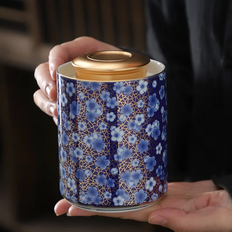

Blue and White Porcelain Storage Cans Tea Cans Exquisite Ceramic Jewelry Cotton Swab Box Creative Tea Coffee Bean Storage Bottle