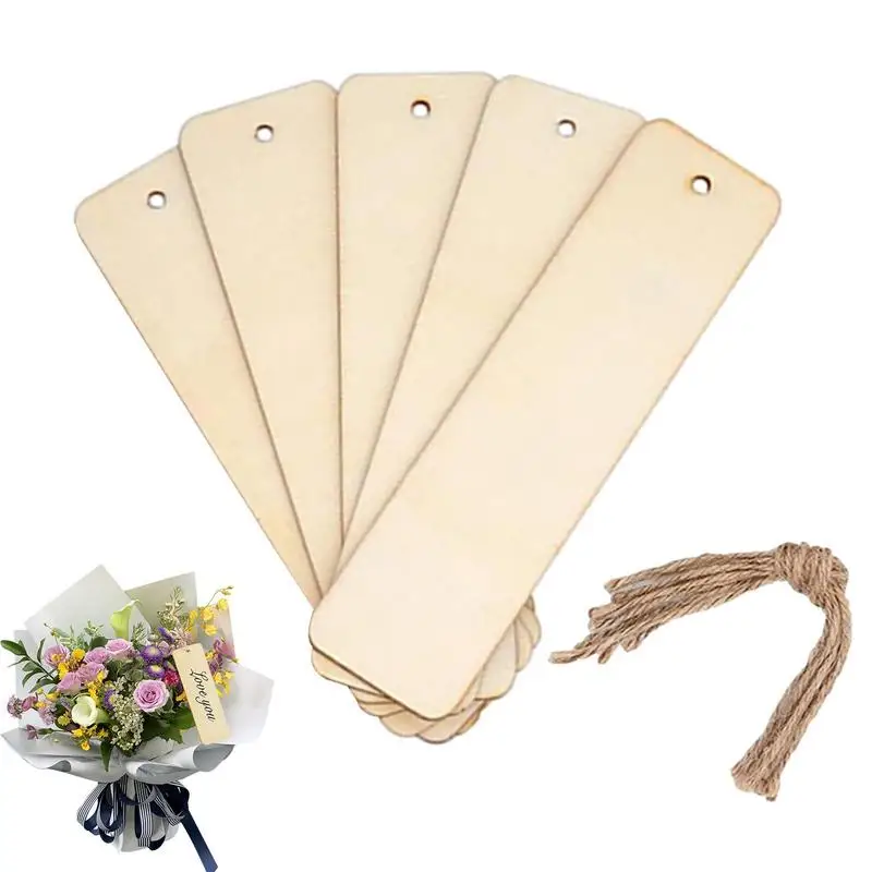 

Пустые деревянные закладки, пустые деревянные заготовки для рукоделия с отверстиями и веревками, Прямоугольная форма, пустые закладки, подвесные бирки