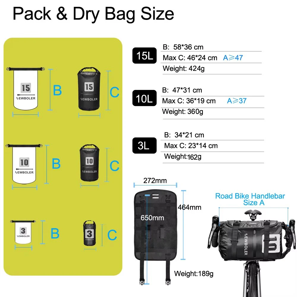 NEWBOLER Водонепроницаемая Сумка На Руль Велосипеда 10/15 Л Сухая Для Горного