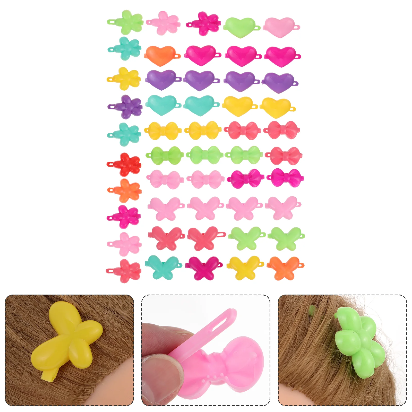 

50 Pcs Plastic Barrettes Plastic Hair French Barrette Plastic Bow Barrettes Hair Clips Heart Hair Clip