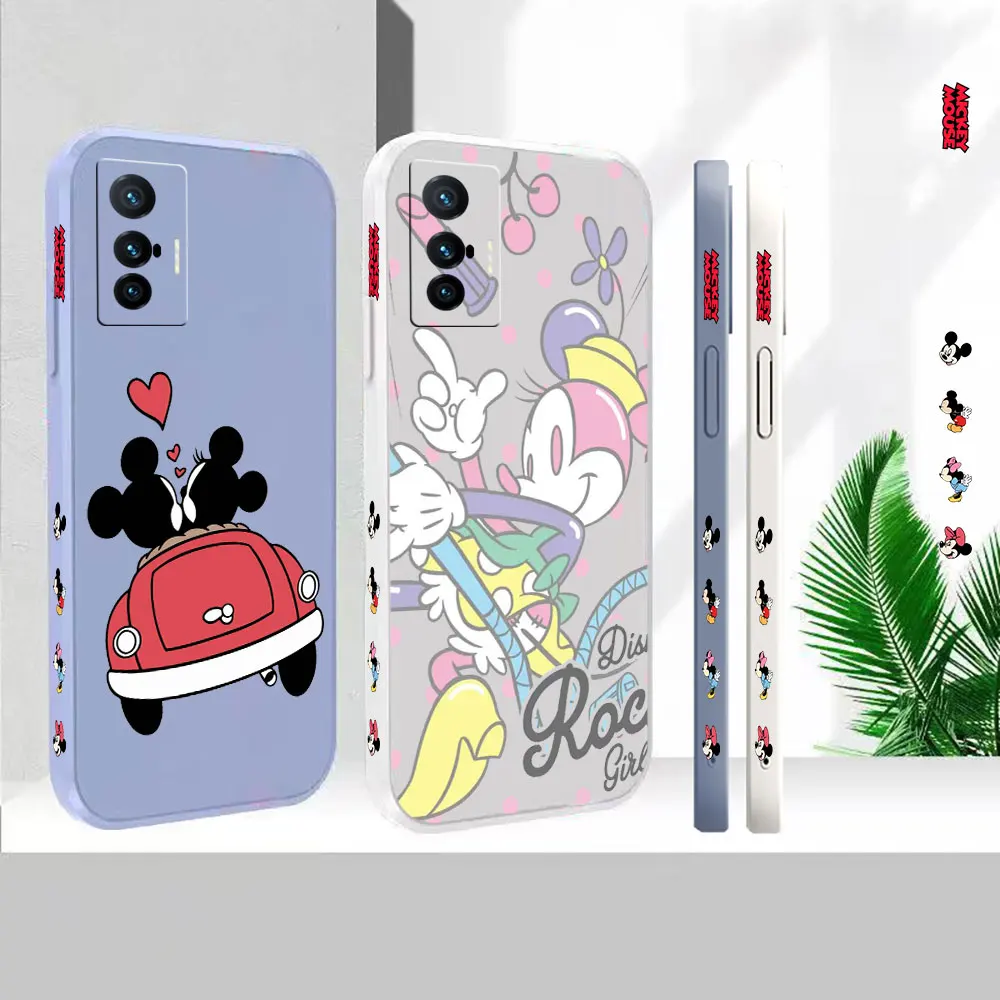 

Liquid Silicone Case For VIVO X90 X80 X70 X70T X60 X60T X50 X30 X27 X21S X21I X21IA Cover Anime Mickey Minnie Mouse Fundas Cqoue