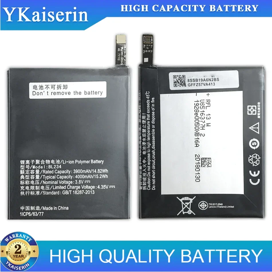 Сменный аккумулятор ykaisсеребрин BL234 на 4000 мАч для Lenovo A5000 Vibe P1M P1MA40 P70 P70t P70-T P70A с