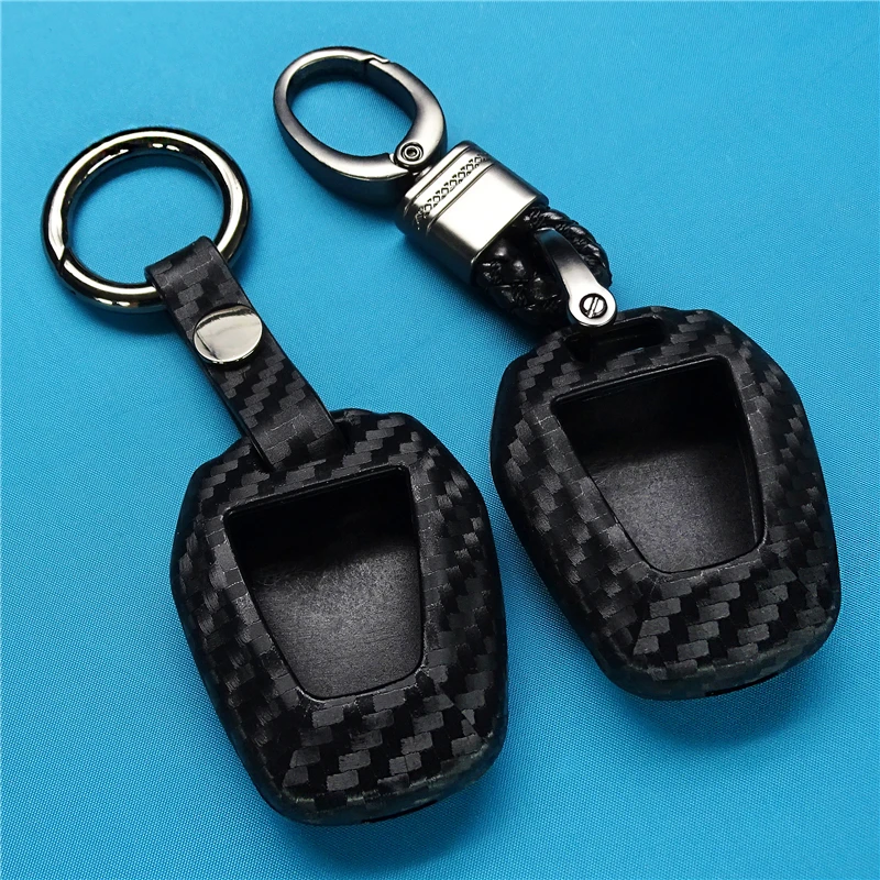 

For Isuzu DMAX D-MAX Mu-x 2.5 2 Buttons Ignition Car Key Case Carbon Fiber Silicone Remote Fob Car Black Cover KeyChain