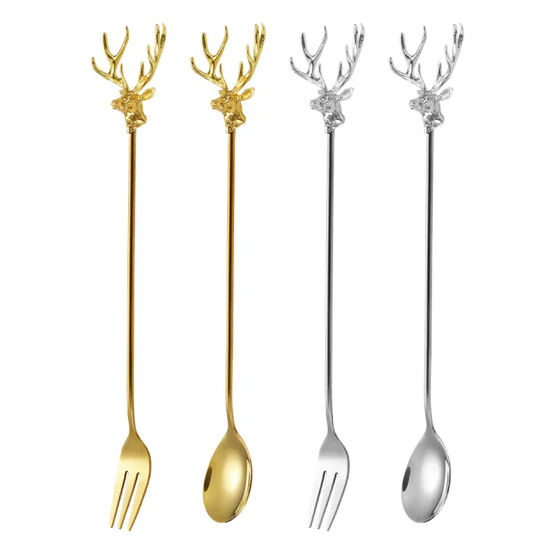 Stainless Steel Milu Deer Coffee Cake Spoon Fork Dessert Spo