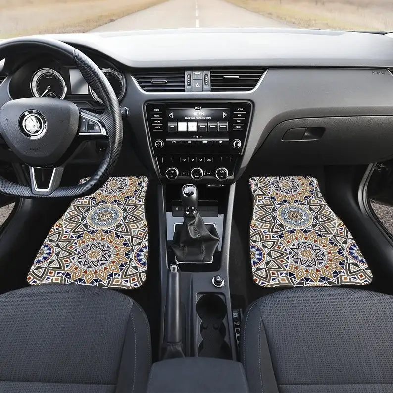 

Brown Beige Mandalas Car Floor Mats Set, Front and Back Floor Mats for Car, Car Accessories