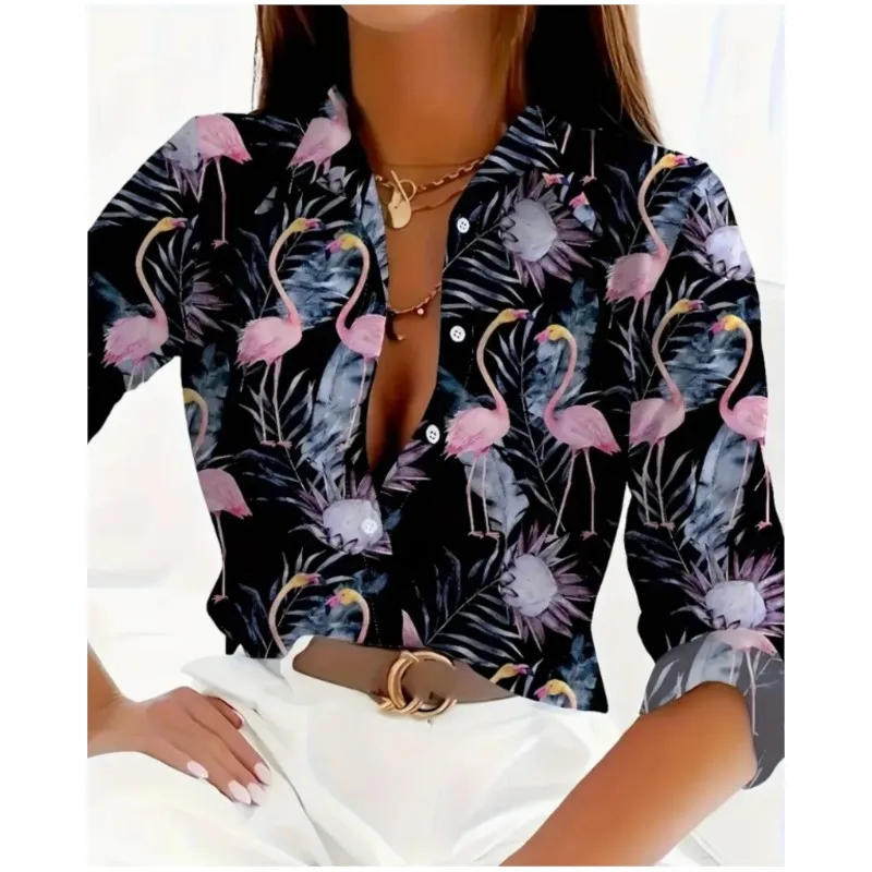 Любовь принт новая женская рубашка с длинными рукавами и лацканами на пуговицах