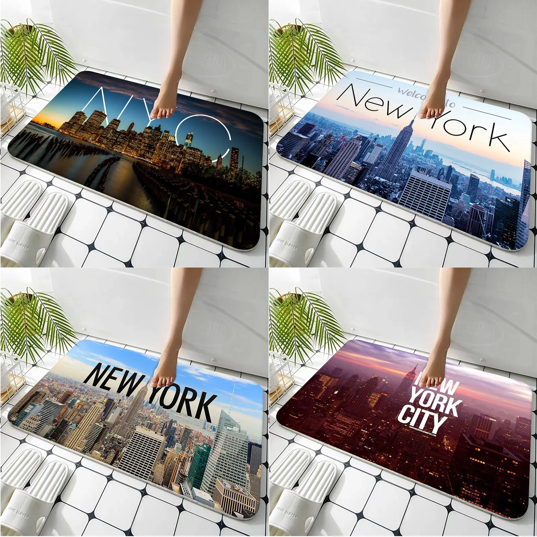 

New York City Printed Flannel Floor Mat Bathroom Decor Carpet Non-Slip For Living Room Kitchen welcome Doormat
