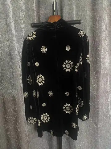 ZA autumn and winter new products female retro embroidery half-high collar long-sleeved imitation velvet temperament dress