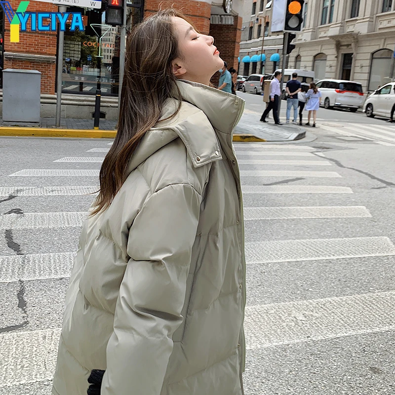 YICIYA Coats Woman Winter 2023 Thickening Hooded Parkas Puffer Mid Length Jackets Baggy Warm Fashion Cotton Coat Bubble Outwear