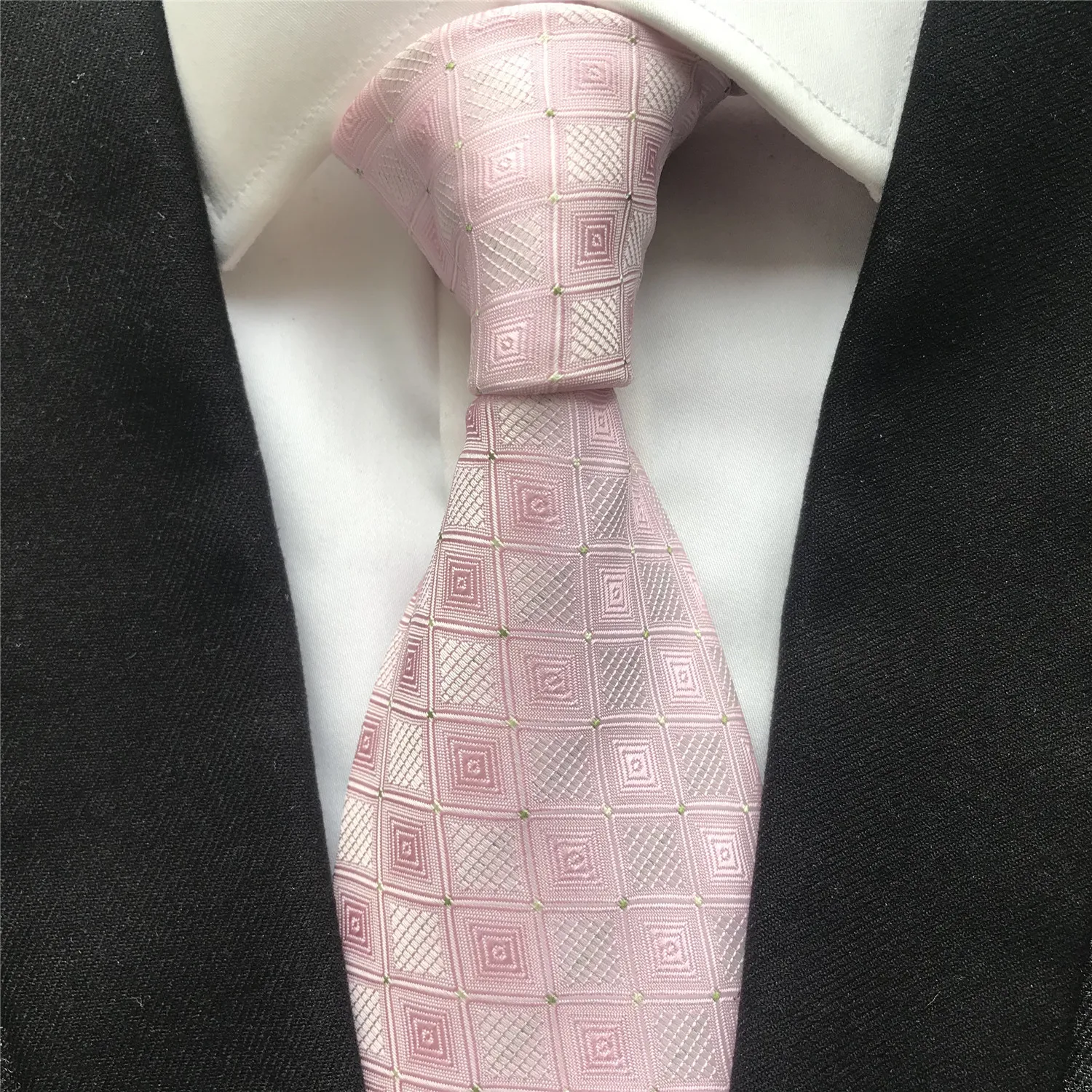 

10 cm Width New Design Men's Ties Jacquard Woven Neck Tie Cravatas Light Pink Plaids Checkered Neckties for Men