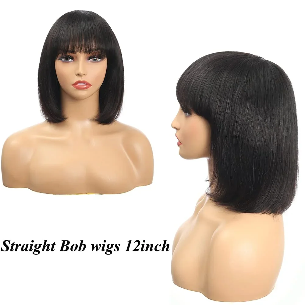 Короткий Парик Боб С Челкой Человеческие Волосы Remy Прямые Бразильские Парики Для