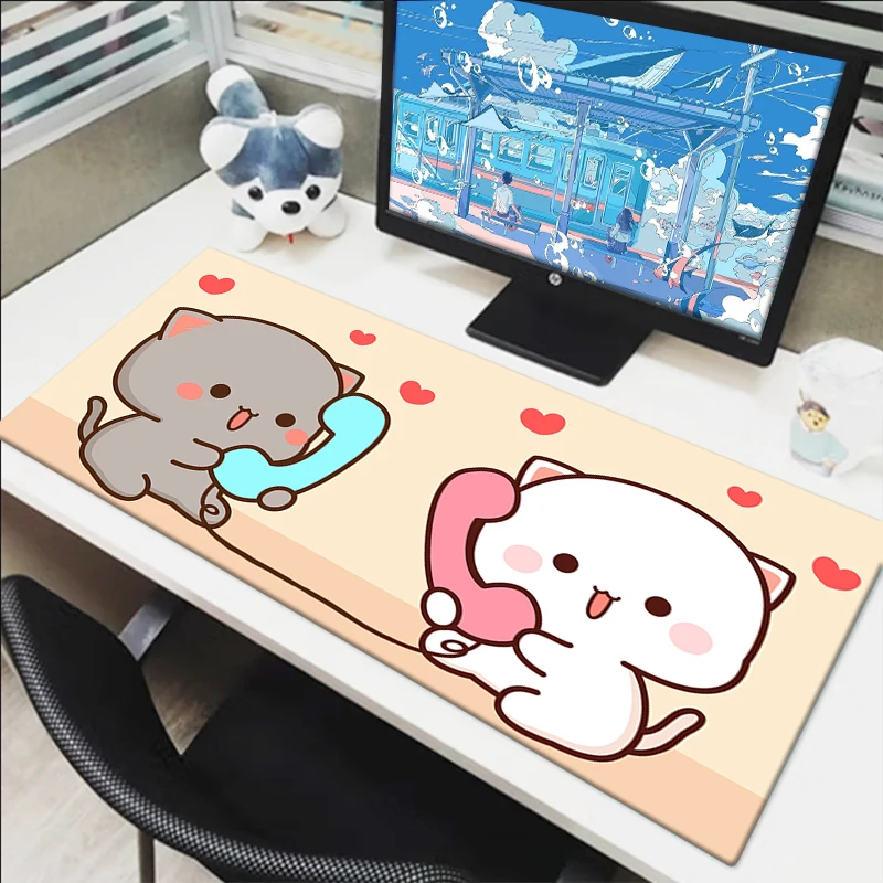 Large Gaming Mouse Pad Keyboard Mat Pc Accessories Peach Mochi Cat Cartoon Mousepad Gamer Mouse Pads Desk Protector Deskmat Xxl