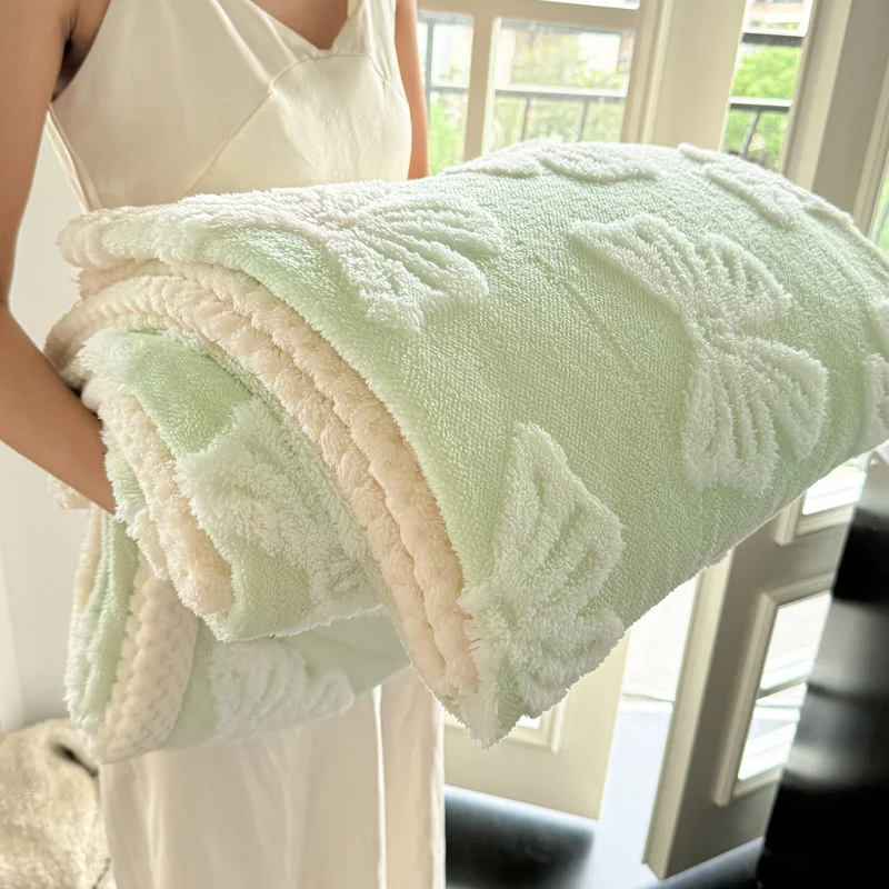 Светильник зеленое плюшевое одеяло на молнии теплое осенне-зимнее для кровати с