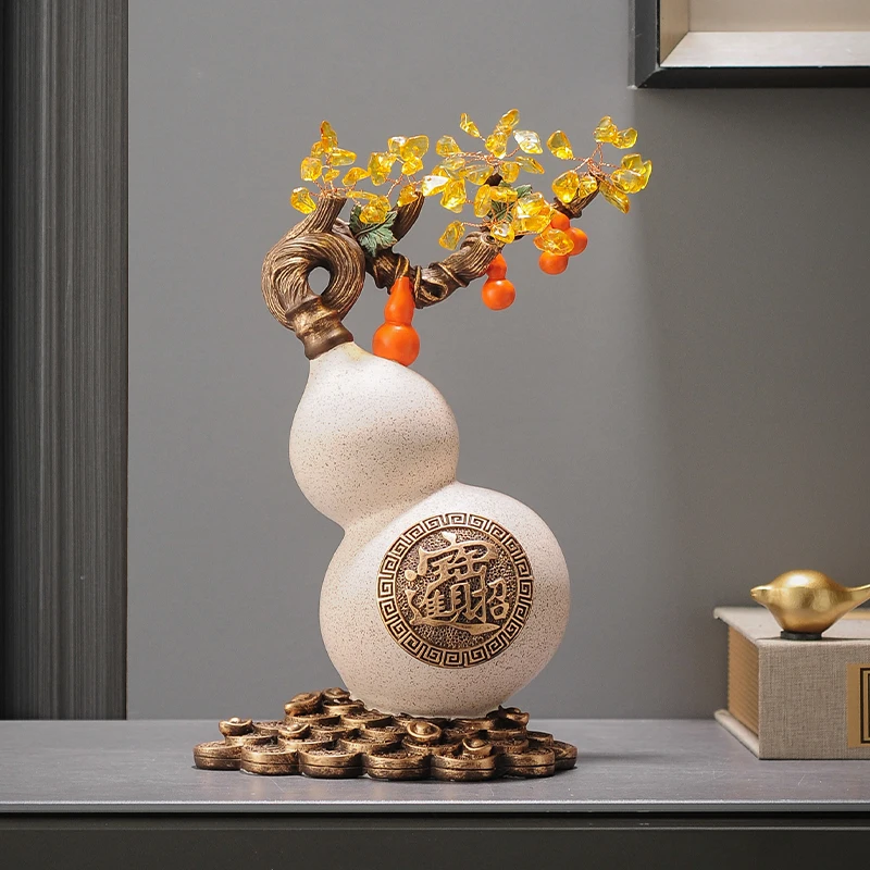 

Gourd lucky ornaments living room antique frame art new Chinese office desktop crystal wealth tree decorations