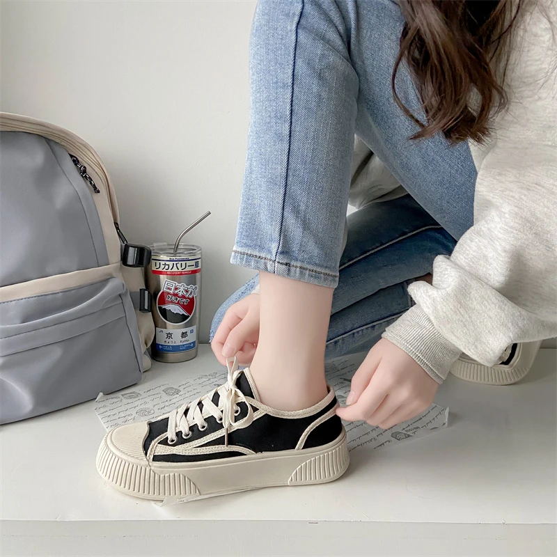 New Thick Soled Canvas Shoes for Women New Spring and Autumn Versatile Shoes Casual Sports Shoes Retro Board Shoes