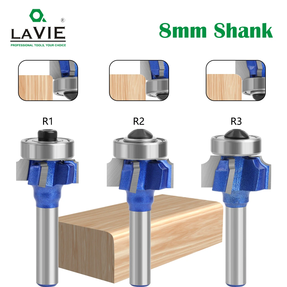 LAVIE 8mm Shank high quality 4 flutes Router Bit set woodworking milling cutter R1 R2 R3 Trimming Knife Edge