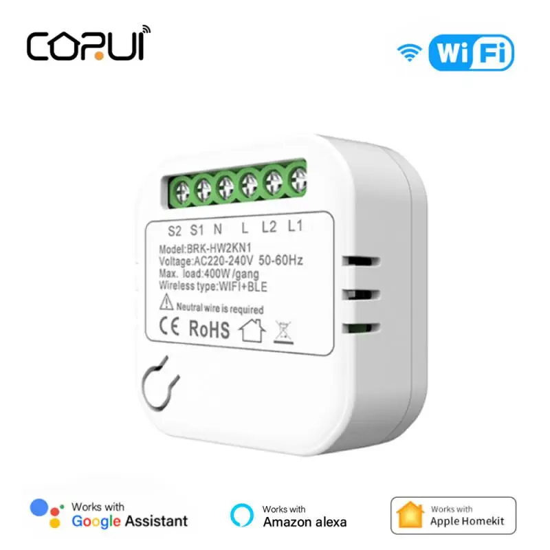 

CORUI 16A Homekit WIFI Smart Switch Mini 2-way Control Switch Module Cozylife Smart Breaker Support Alexa Google Home Siri