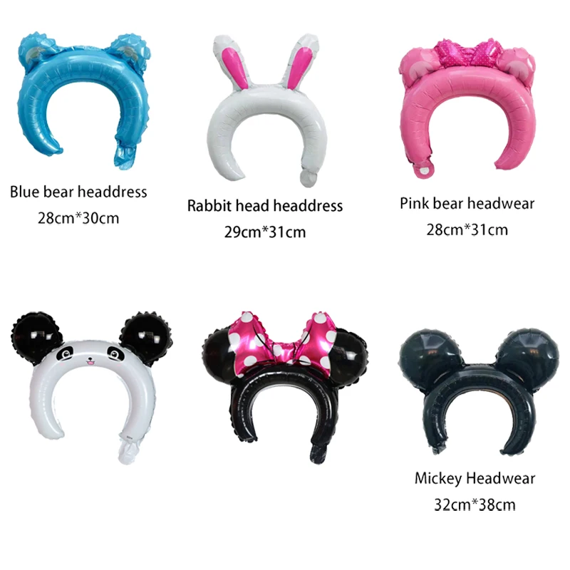 

10Pcs Cute Mickey and Minnie Headband Balloon Panda Hair Accessories Air Globos Kids Birthday Party Baby Shower Home Decorations