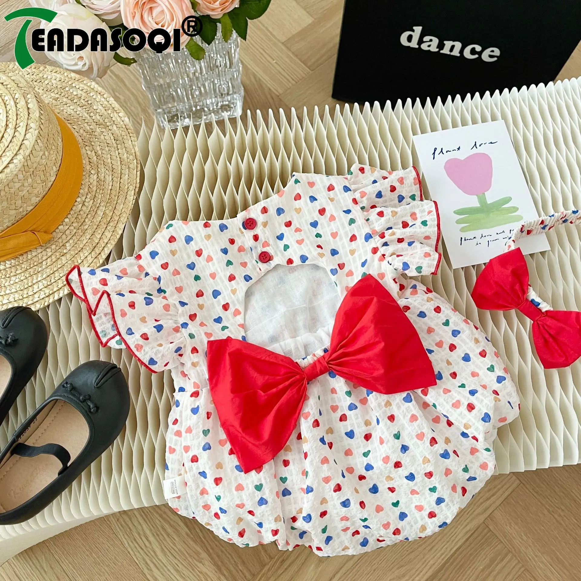 

Adorable 2023 Summer Outfit - Soft Cotton Bodysuits for Infants and Toddlers Newborn Baby Girls' Fly Sleeve Love Backless Bow