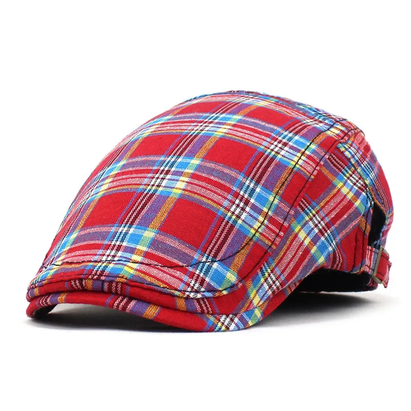 

2022 Four Seasons Fashion joker Polyester Plaid Newsboy Caps Men Flat Peaked Cap Women Painter Beret Hats 02