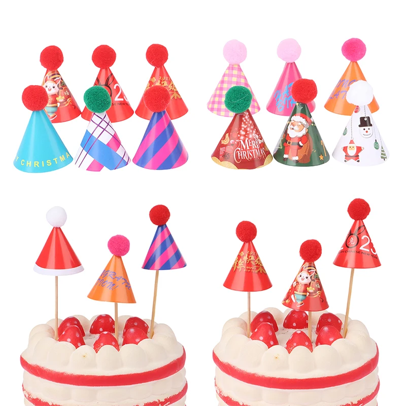 

1Box Mini Hat Baking Cake Topper 1:12 Dollhouse Miniature Hat Hairball Birthday Cap Christmas Hat Scene Decor Toy