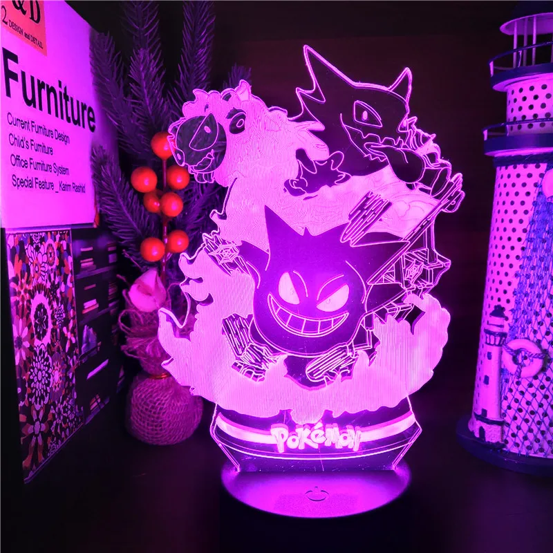 

Pokemon Gengar Haunter Gastly 3D Illusion Night Lights Anime Lamp Takara Tomy Visual Lighting Lampara Led for Christmas Gift