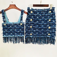 brand design knitted tassel suspender vest top sexy skirt suit womens suit spring and summer 2022 new womens wear