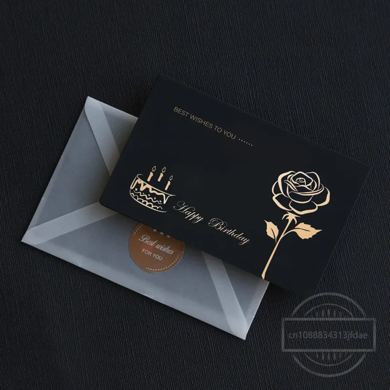 

Черная поздравительная открытка на день рождения с бронзовым оформлением, поздравительные открытки с благословением, маленькая открытка с пустым конвертом